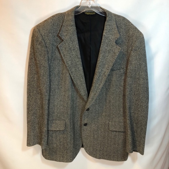 Vintage lambs wool herringbone blazer, dark gray Sz 46R - Picture 7 of 13